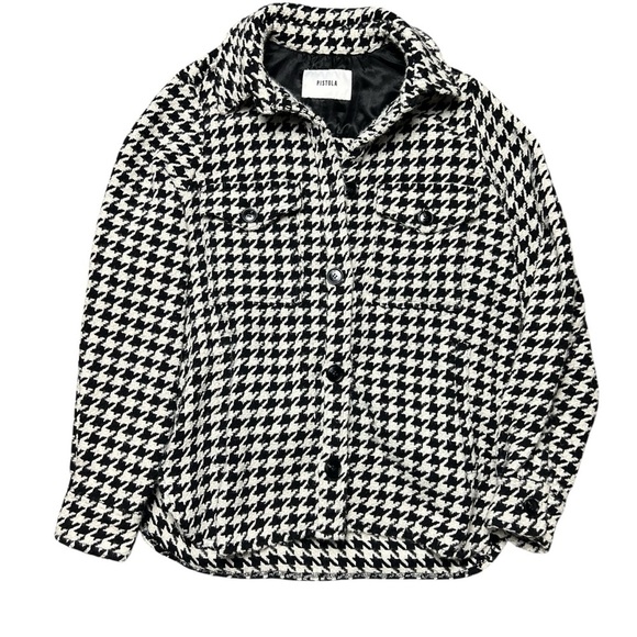 PISTOLA Libby Shirt Jacket in Houndstooth Wool Blend Black White Medium - Picture 3 of 8